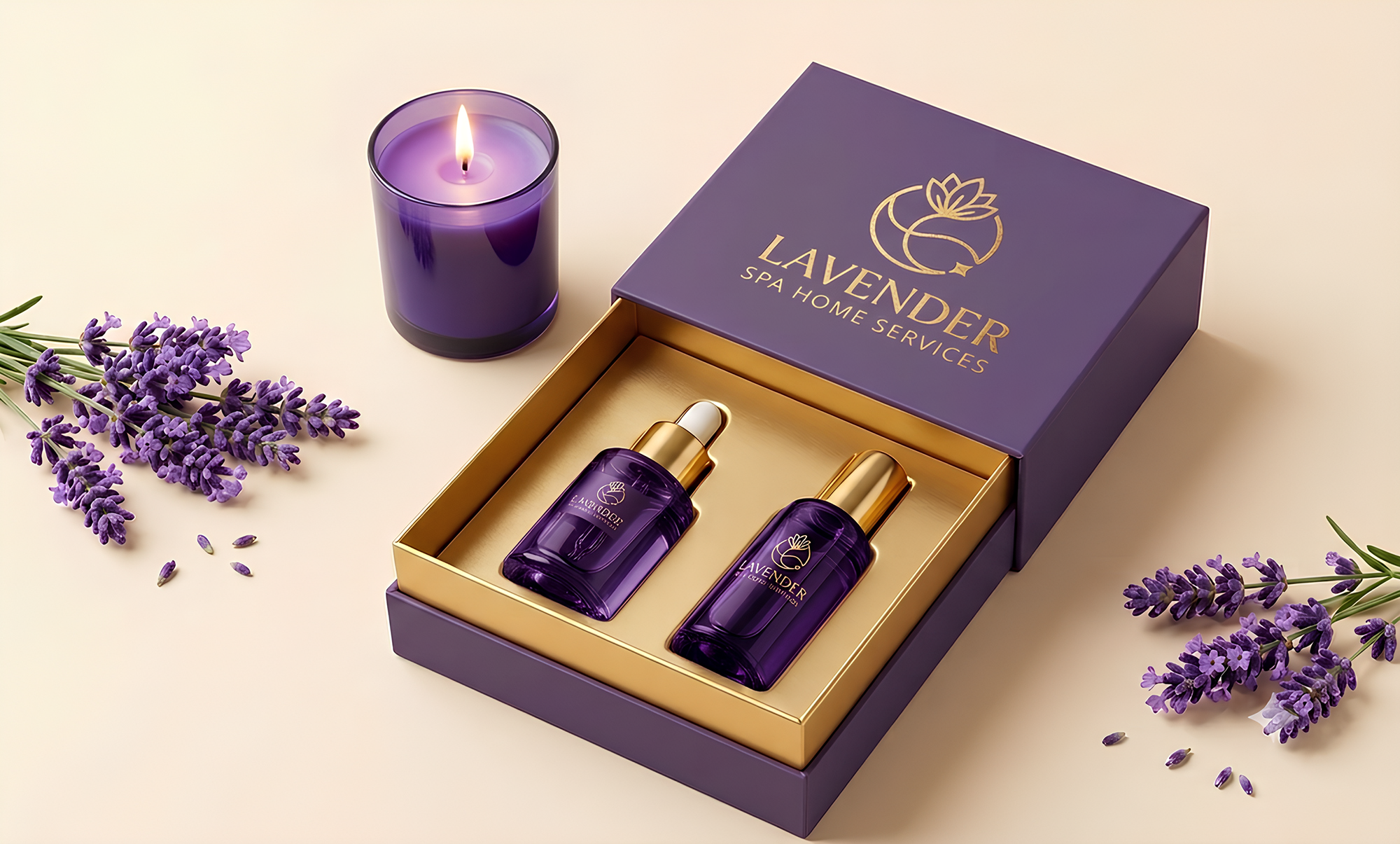 Lavender SPA signature gift box with candle and oils